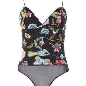 Topshop Black Floral Embroidered Bodysuit